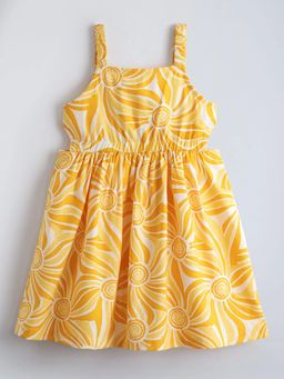Hopscotch - Yellow Floral Printed Cut Out Dress