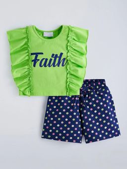 Hopscotch - Green Polka Dot Ruffled Top And Shorts