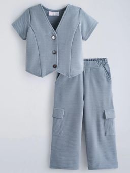 Hopscotch - Grey Textured Flap Pocket Co-Ord Set