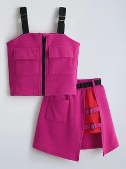 Hopscotch - Pink Striking Cutout Zip Up Top And Skirt