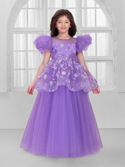 Mini Stitch - Lavender Net Frill Sleeves Floral Sequence Embellishment Gown
