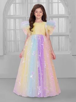 Mini Stitch - Muli-Color Net Butterfly Sequence Embellishment Gown