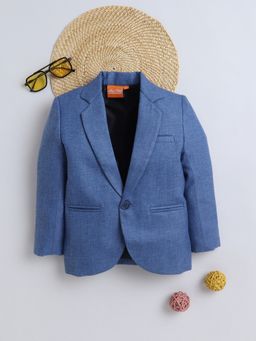 Mini Stitch - Blue Cotton Full Sleeves Solid Blazer