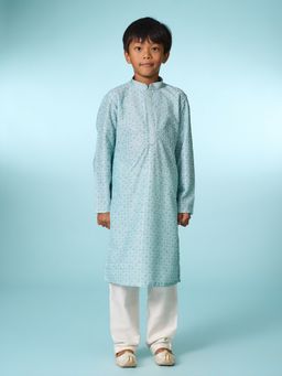 Manyavar - Aqua Blue Embroidered Kurta With Pyjama