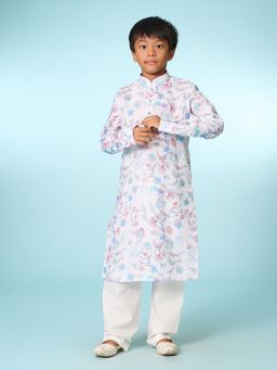 Manyavar - Ethereal White Floral Printed Kurta With Pyjama