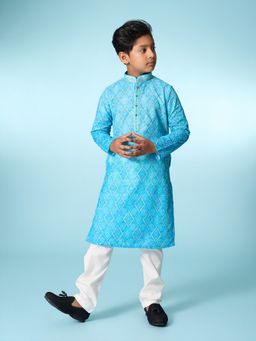 Manyavar - Blue Elegance Bandhani Printed Kurta With Pyjama