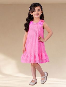 Lil Drama - Glam Up Girls Pink Party Dobby Net Dress