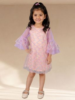 Lil Drama - Razzle Dazzle Girls Peach Bell Sleeves Sequins Party Dress