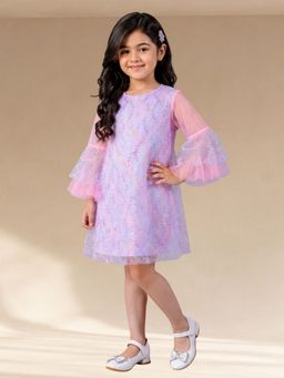 Lil Drama - Razzle Dazzle Girls Lavender Bell Sleeves Sequins Party Dress