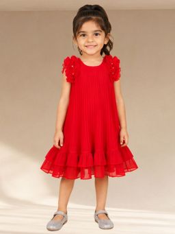 Lil Drama - Glam Up Girls Red Pleating Party Dress
