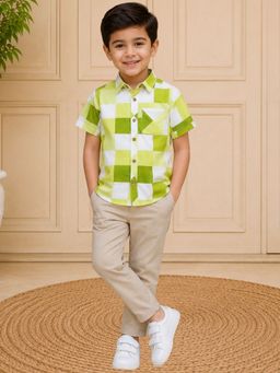 Lil Drama - Sassy Boho Boys Green Checks Printed Shirt