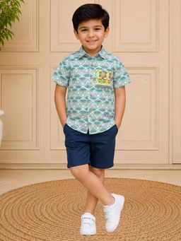 Lil Drama - Sassy Boho Boys Blue Printed Shirt
