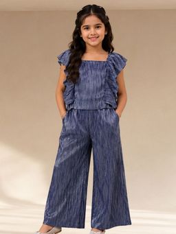 Lil Drama - Glam Up Girls Blue Party Pleated Co-Ord Set