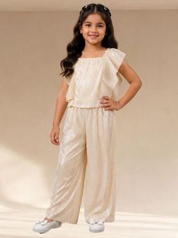 Lil Drama - Glam Up Girls Beige Party Pleated Co-Ord Set