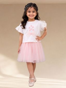 Lil Drama - Girl Floral Top With Pink Skirt