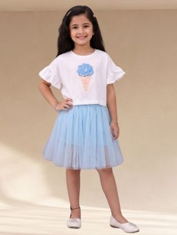 Lil Drama - Girl Ice Cream Top With Blue Skirt