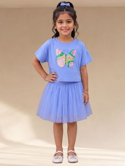 Lil Drama - Blue Sequens Butterfly T-Shirt With Skirt