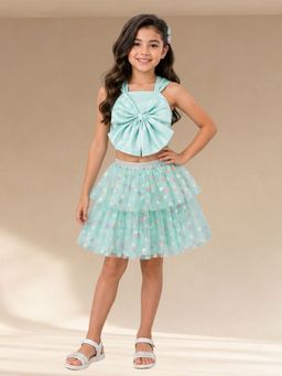 Lil Drama - Rainbow Girls Green Stylish Top With Skirt