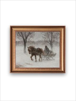 The Vintage Artistry - Grey & White Country Winter Sleigh Ride Printed Framed Wall Painting
