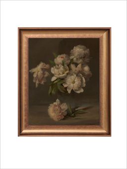 The Vintage Artistry - Brown & Green Still Life With Flowers Framed Wall Painting