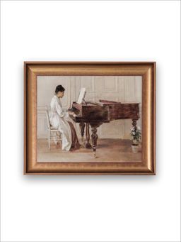 The Vintage Artistry - Woman Playing Piano Printed Framed Wall Art