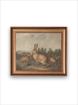 The Vintage Artistry - Beige Vintage Rabbit Wall Art Painting
