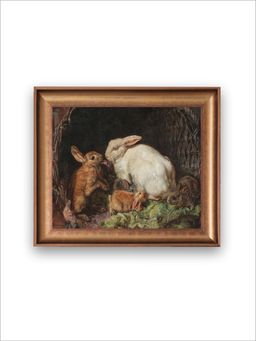 The Vintage Artistry - Brown & White Rabbit Family Wall Art Painting