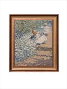 The Vintage Artistry - Brown & Blue Picking Flowers Wall Art Painting