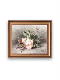 The Vintage Artistry - Green & Pink Rose Still Life Wooden Framed Wall Art Painting