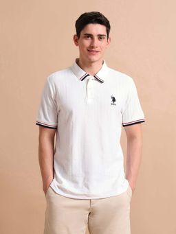 U.S. POLO ASSN. - Mens White Stripes Polo T-Shirt
