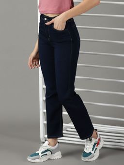 SHOWOFFFF - Women's Stretchable Clean Look Navy Blue Straight Fit Jeans