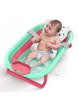 StarAndDaisy - Red Foldable Baby Bath Tub with Bathing Bather Cushion Chair (18-24 Months)