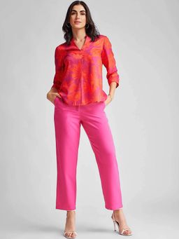 FableStreet - Floral Printed Mandarin Collar Pleated Detail Top