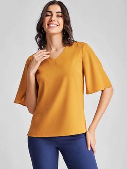 FableStreet - V -Neck Bell Sleeves Top