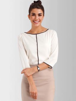 FableStreet - Polyester Regular Fit 3/4 Sleeve Boat Neck White Women Top