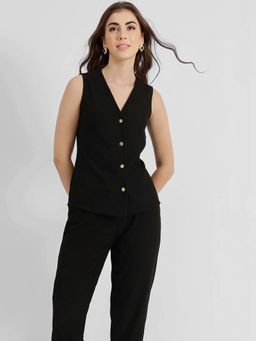 FableStreet - Black Solid Regular Co-Ord Set