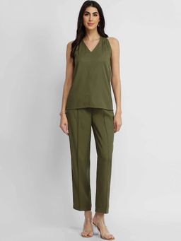 FableStreet - Olive Solid Regular Co-Ord Set