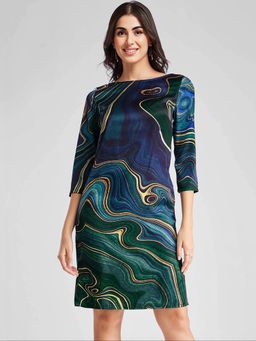 FableStreet - Navy Blue Abstract Regular Dress