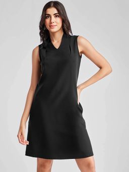 FableStreet - Black Solid Regular Dress