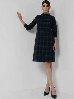 FableStreet - Navy Blue Checks Loose Dress