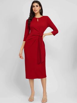 FableStreet - Red Solid Slim Dress