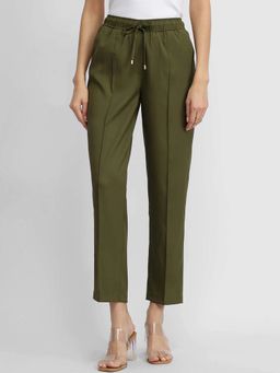 FableStreet - Olive Solid Regular Trouser