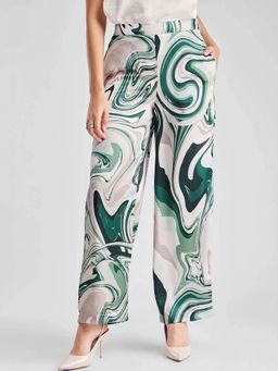 FableStreet - Green Abstract Relaxed Trouser
