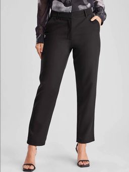 FableStreet - Black Solid Regular Trouser
