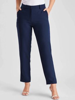 FableStreet - Navy Blue Solid Regular Trouser