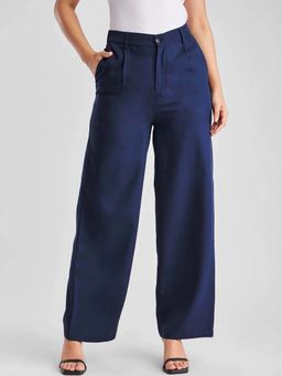 FableStreet - Navy Blue Solid Regular Trouser