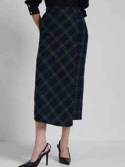 FableStreet - Blue Checks Straight Skirt