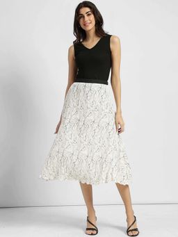 FableStreet - White Floral A-Line Skirt