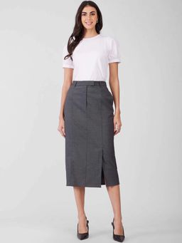 FableStreet - Grey Solid Straight Skirt