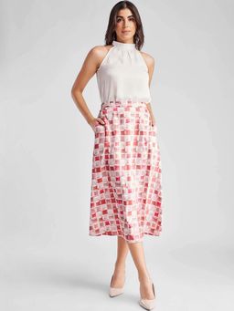 FableStreet - Pink Printed A-Line Skirt